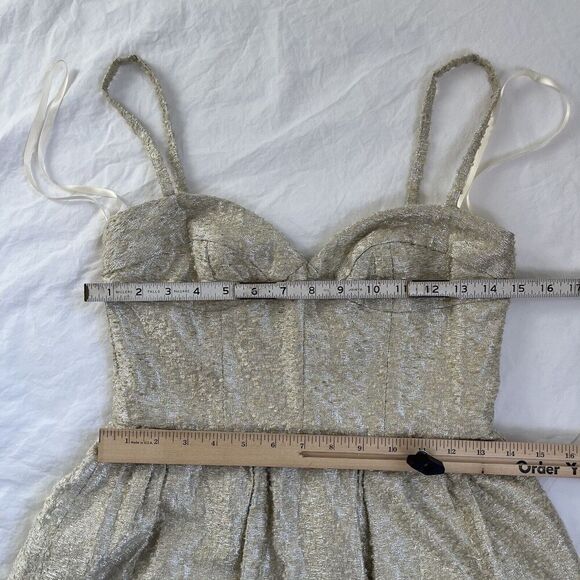 Camilla And Marc Metallic Bustier Mini Dress Size 6 Champagne Gold Tulip Party - Picture 7 of 13